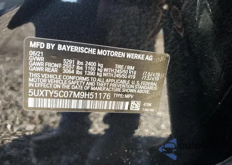 2021 BMW X3 xDrive30I из США, поврежденный, VIN 5UXTY5C07M9H51176